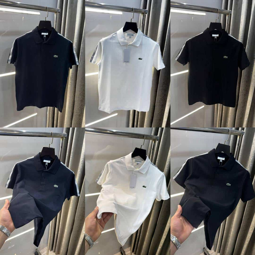 Lacost e Navy Blue Shoulder Logo Premium Polo T-Shirt