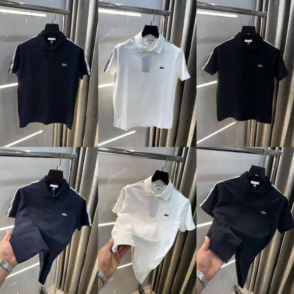 Lacost e Navy Blue Shoulder Logo Premium Polo T-Shirt