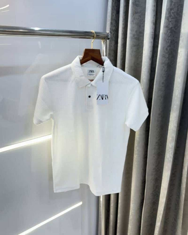 Zar a White Premium Knitted Classic Polo T-Shirt With Box Packing