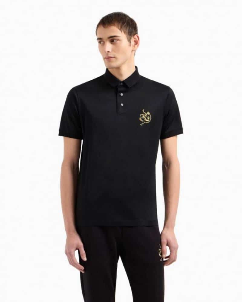 Emporio Arman i Black Embroidery Logo Imported Polo T-Shirt