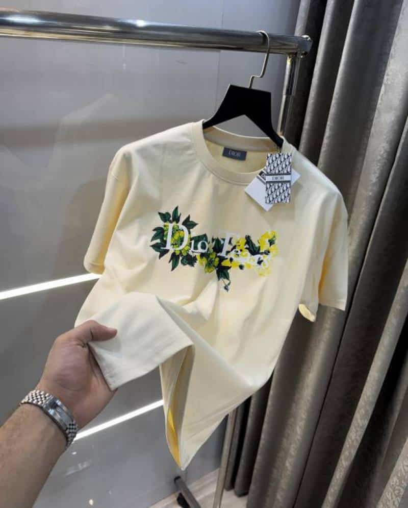 Christian Dio r Cream Logo Print Imported Oversized T-Shirt