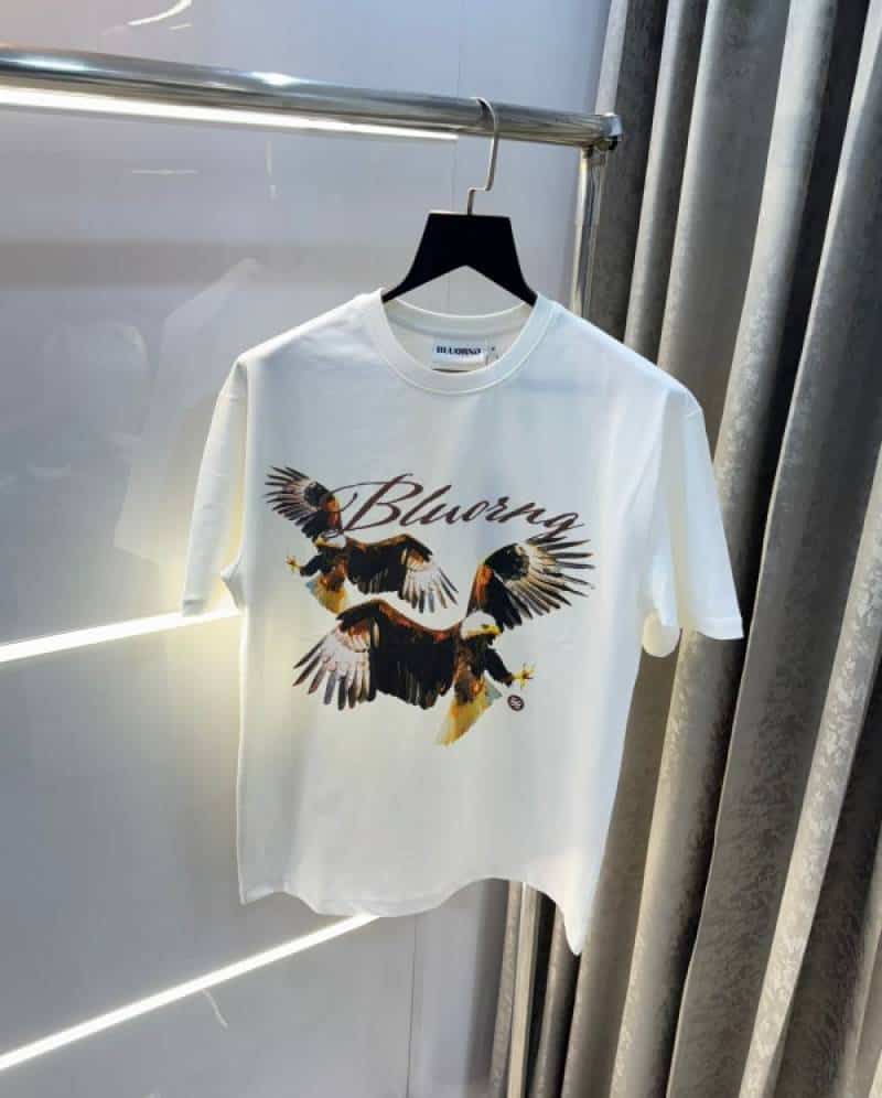 Bluoran g White Eagle Print Imported Oversized T-Shirt Secondary image