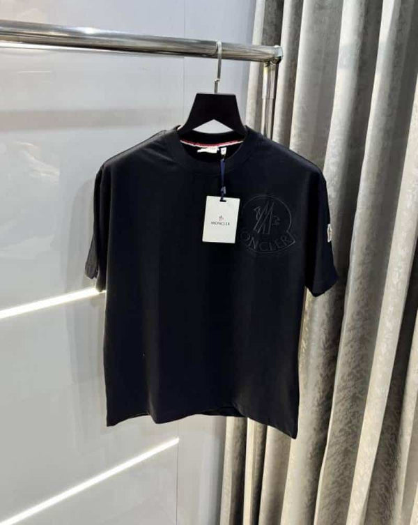 Moncle r Black Embroidery Logo Imported Oversized T-Shirt