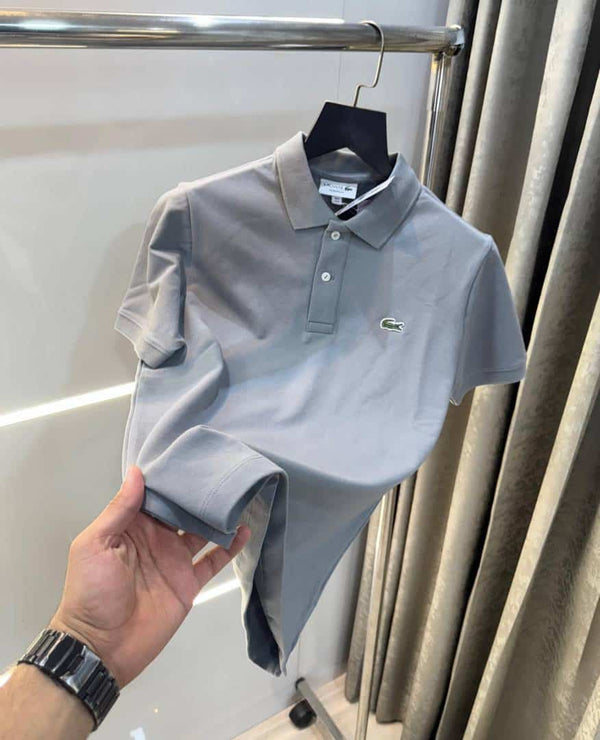 Lacost e Light Grey Embroidery Logo Premium Polo T-Shirt