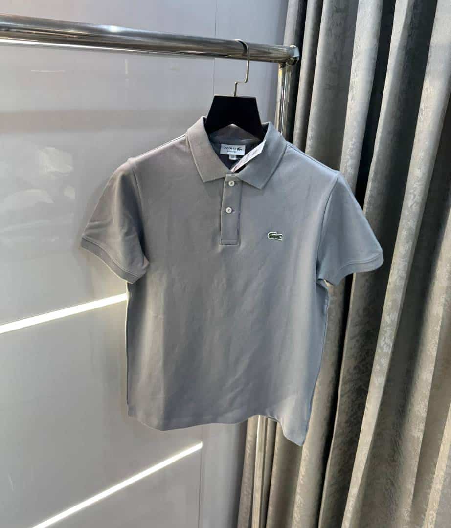 Lacost e Light Grey Embroidery Logo Premium Polo T-Shirt
