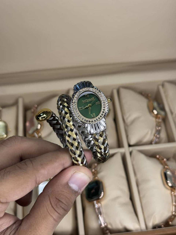 Just Cavalli Twined Dual Tone With Green Dial Premium Ladies Watch