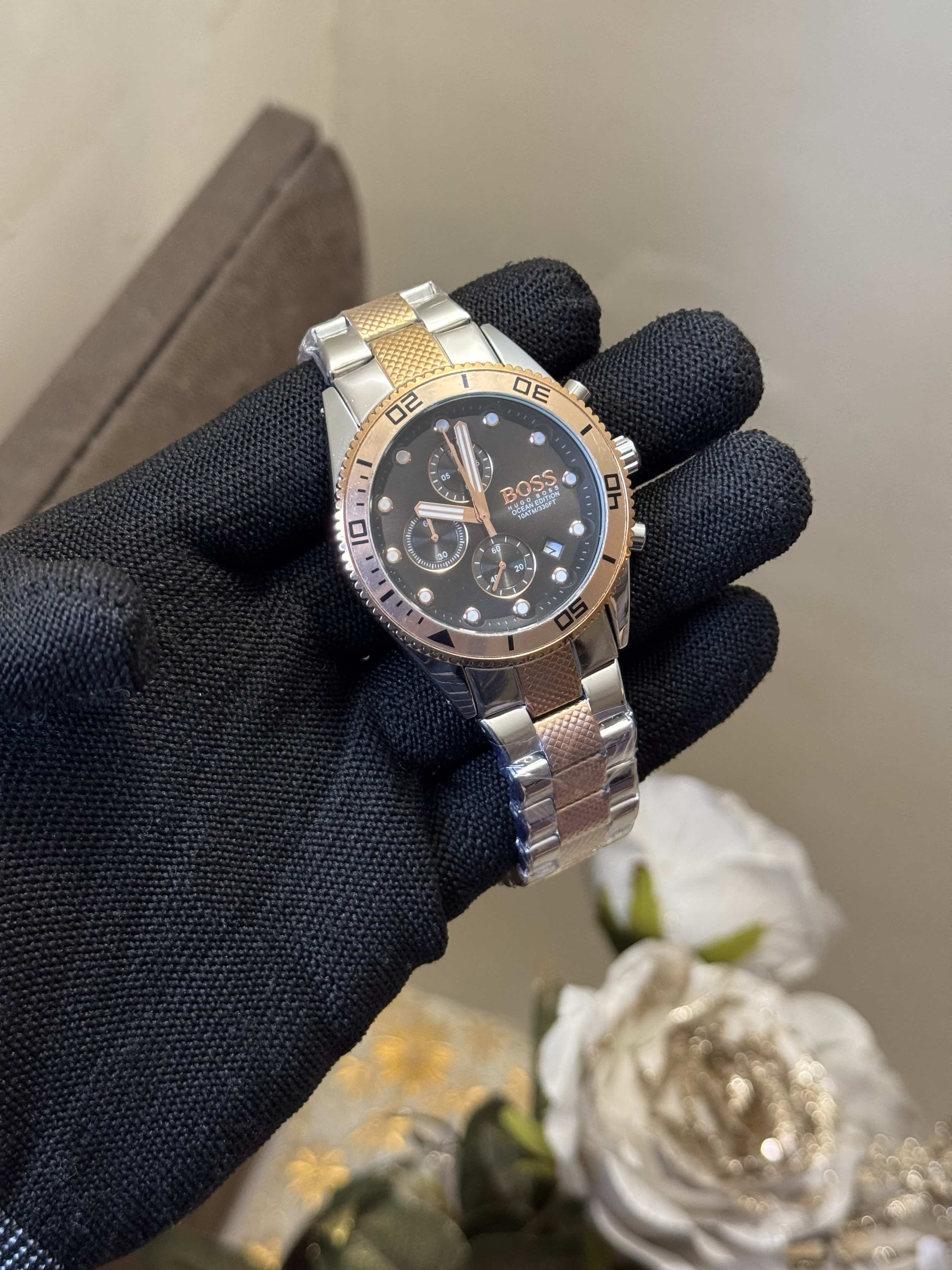 Hugo Bos s Admiral Black Chrono Copper Dual Tone Premium Watch