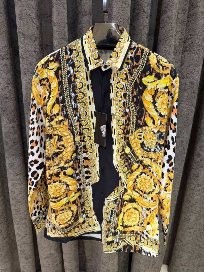 VERSACEE BOROCCO SHIRT IMPORTED HALF SLEEVES GOLD WHITE