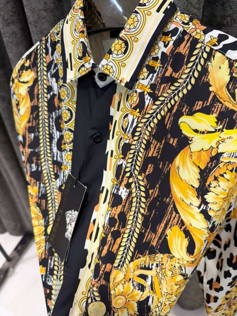 VERSACEE BOROCCO SHIRT IMPORTED HALF SLEEVES GOLD WHITE