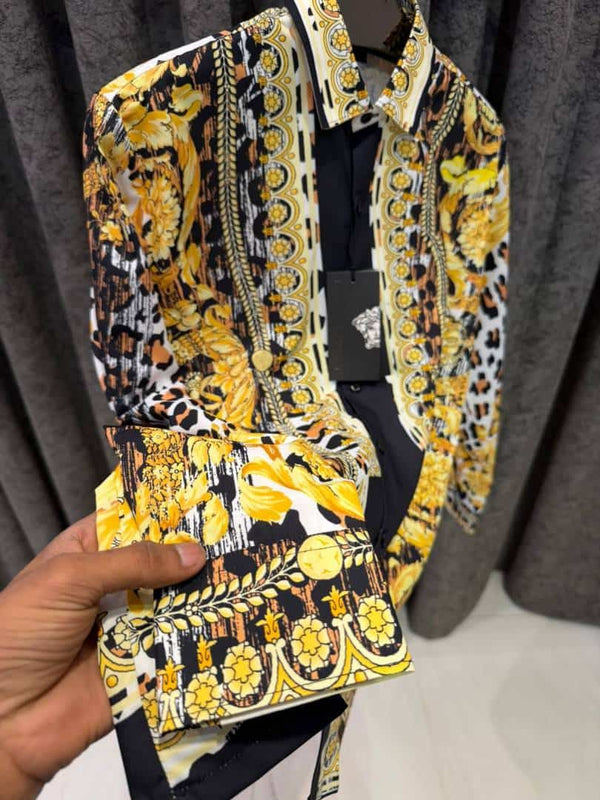 VERSACEE BOROCCO SHIRT IMPORTED HALF SLEEVES GOLD WHITE