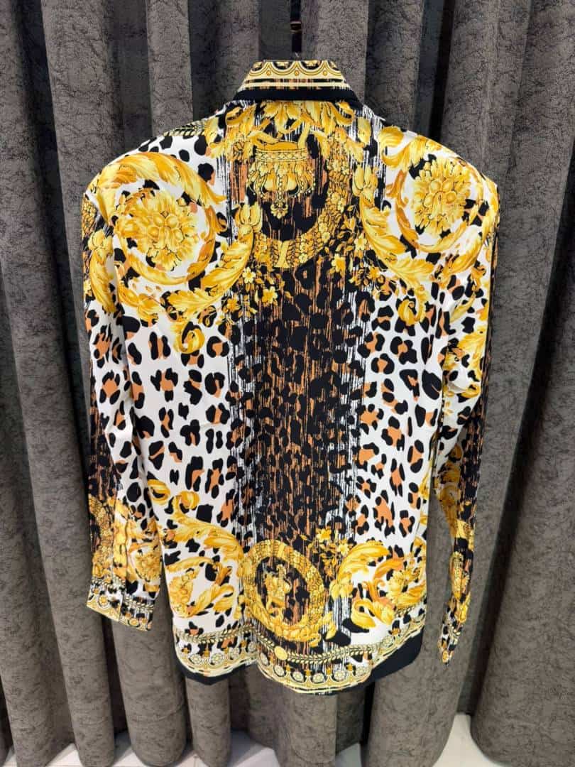 VERSACEE BOROCCO SHIRT IMPORTED HALF SLEEVES GOLD WHITE