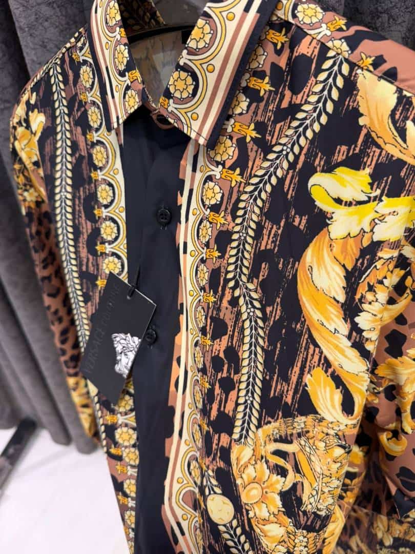 VERSACEE BOROCCO SHIRT IMPORTED HALF SLEEVES GOLD BLACK