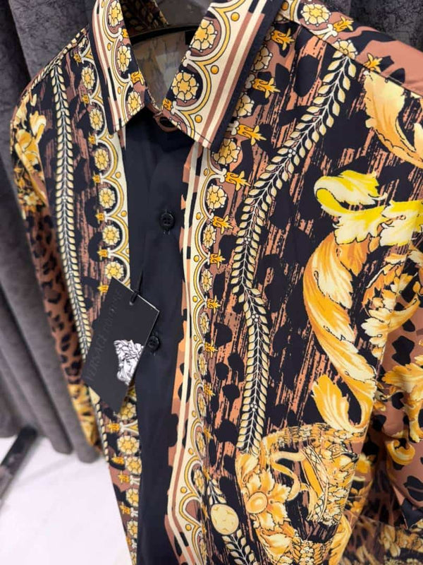 VERSACEE BOROCCO SHIRT IMPORTED HALF SLEEVES GOLD BLACK