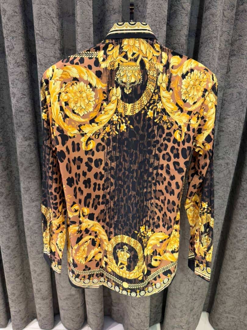 VERSACEE BOROCCO SHIRT IMPORTED HALF SLEEVES GOLD BLACK