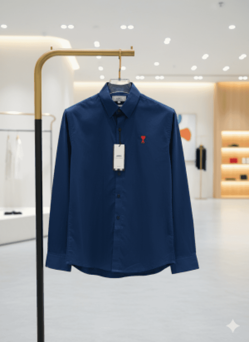 AMI PARIS SEMI LINEN SHIRT BLUE