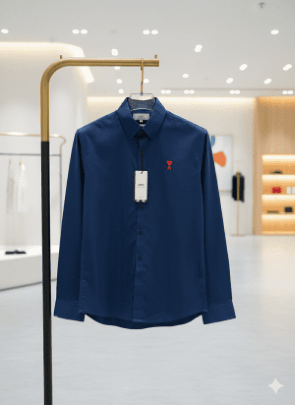 AMI PARIS SEMI LINEN SHIRT BLUE