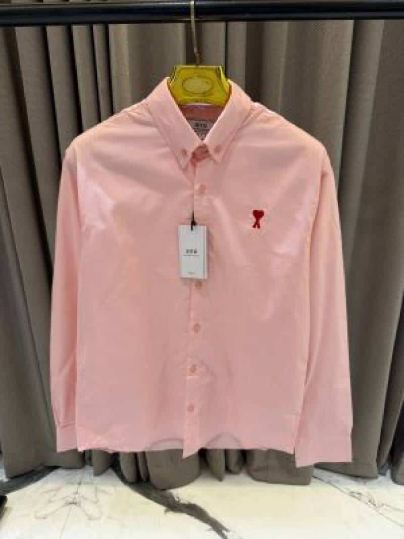 AMI PARIS PINK PREMIUM SHIRT SEMI LINEN FABRIC FULL Main image