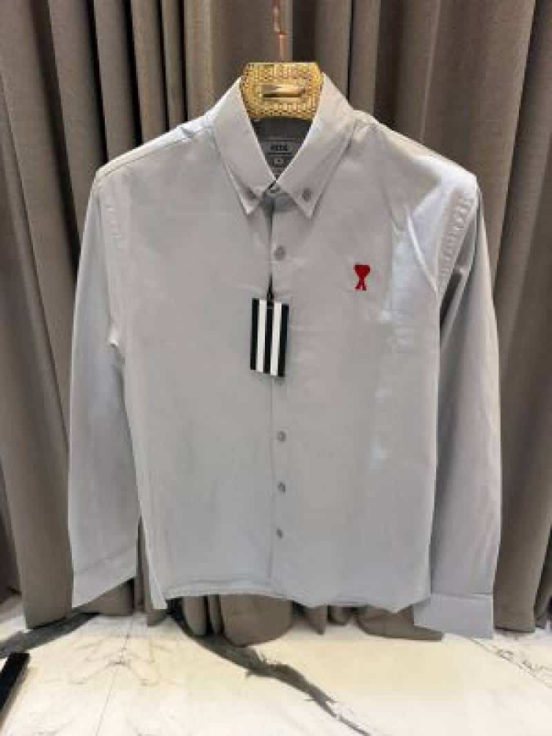 AMI PARIS GREY PREMIUM SHIRT SEMI LINEN FABRIC FULL COMFORT Main image