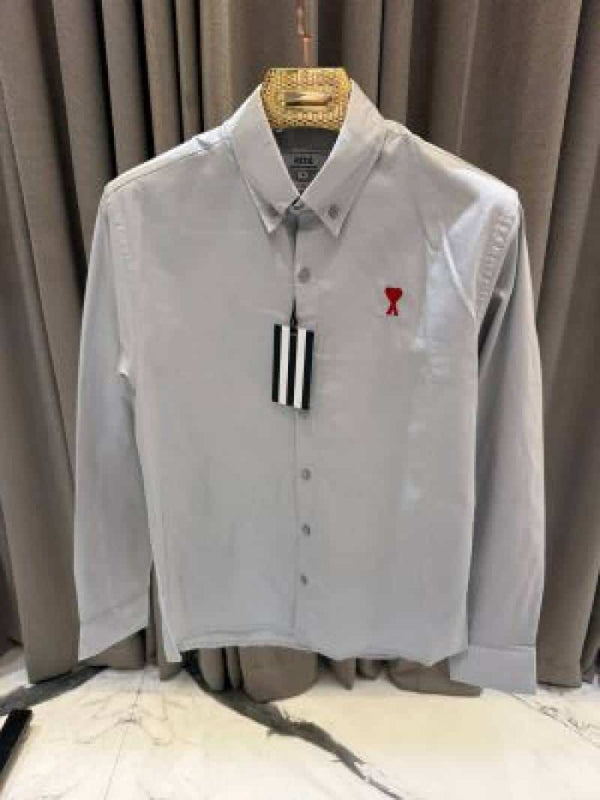 AMI PARIS GREY PREMIUM SHIRT SEMI LINEN FABRIC FULL COMFORT