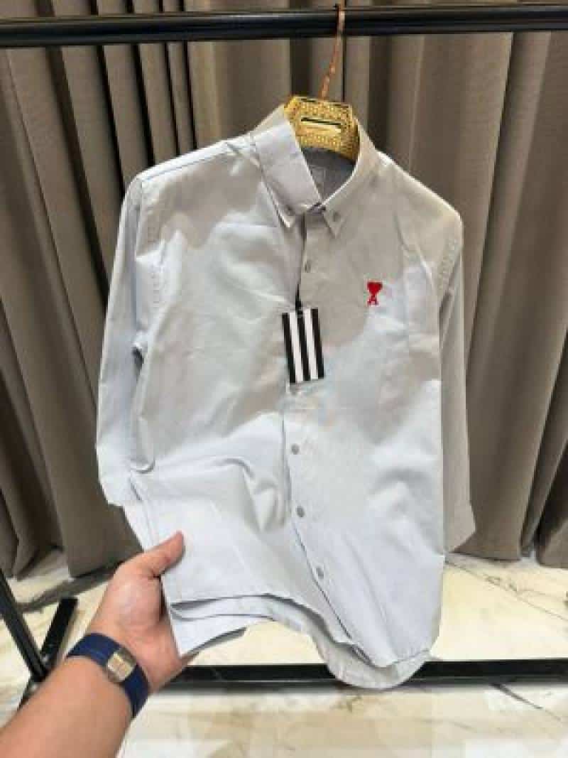 AMI PARIS GREY PREMIUM SHIRT SEMI LINEN FABRIC FULL COMFORT