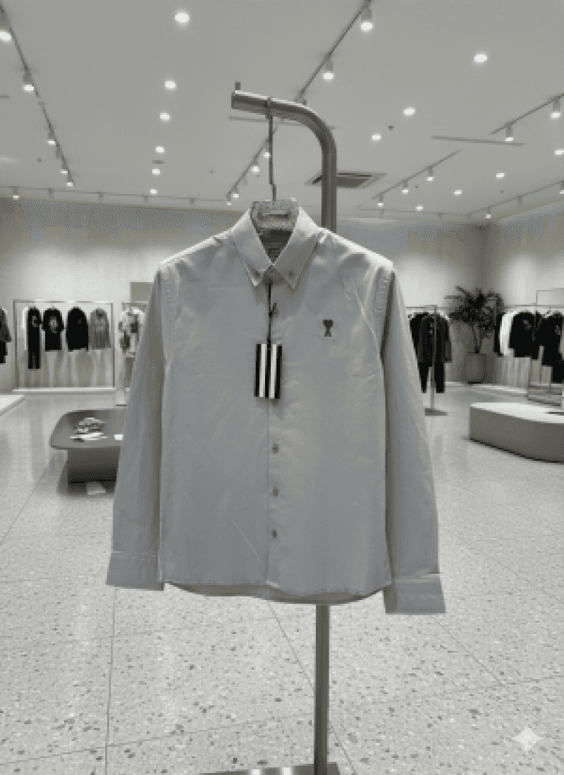 AMI PARIS GREY PREMIUM SHIRT SEMI LINEN FABRIC FULL COMFORT