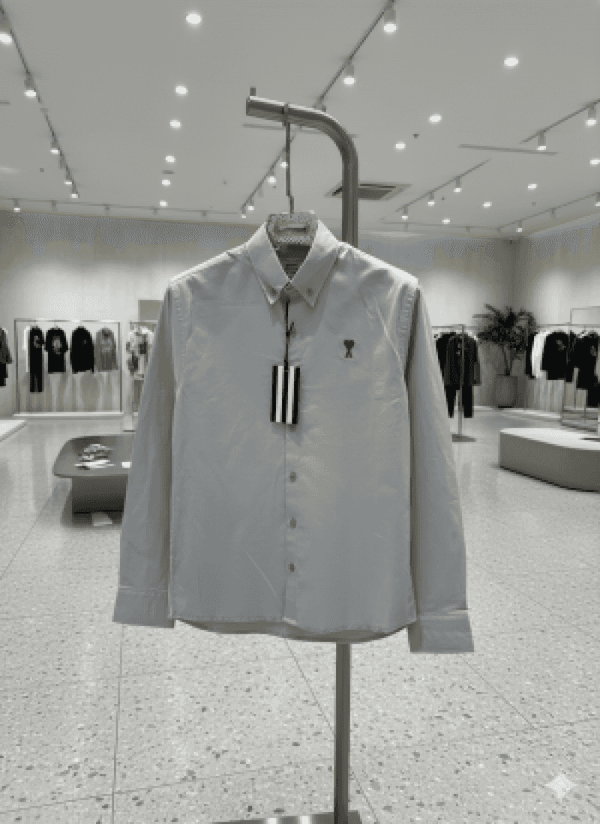 AMI PARIS GREY PREMIUM SHIRT SEMI LINEN FABRIC FULL COMFORT