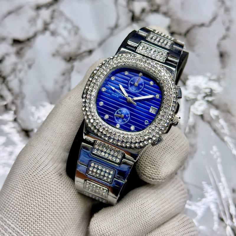 Sale sale PATHEKK PHILP FULL DIAMOND ALL CHRONO WORKING SILVER BLUE011
