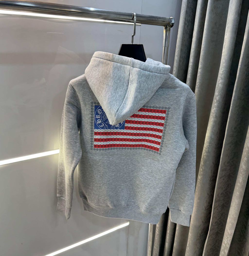 Chrome  Hearts Grey Embroidery Logo Imported Hoodie