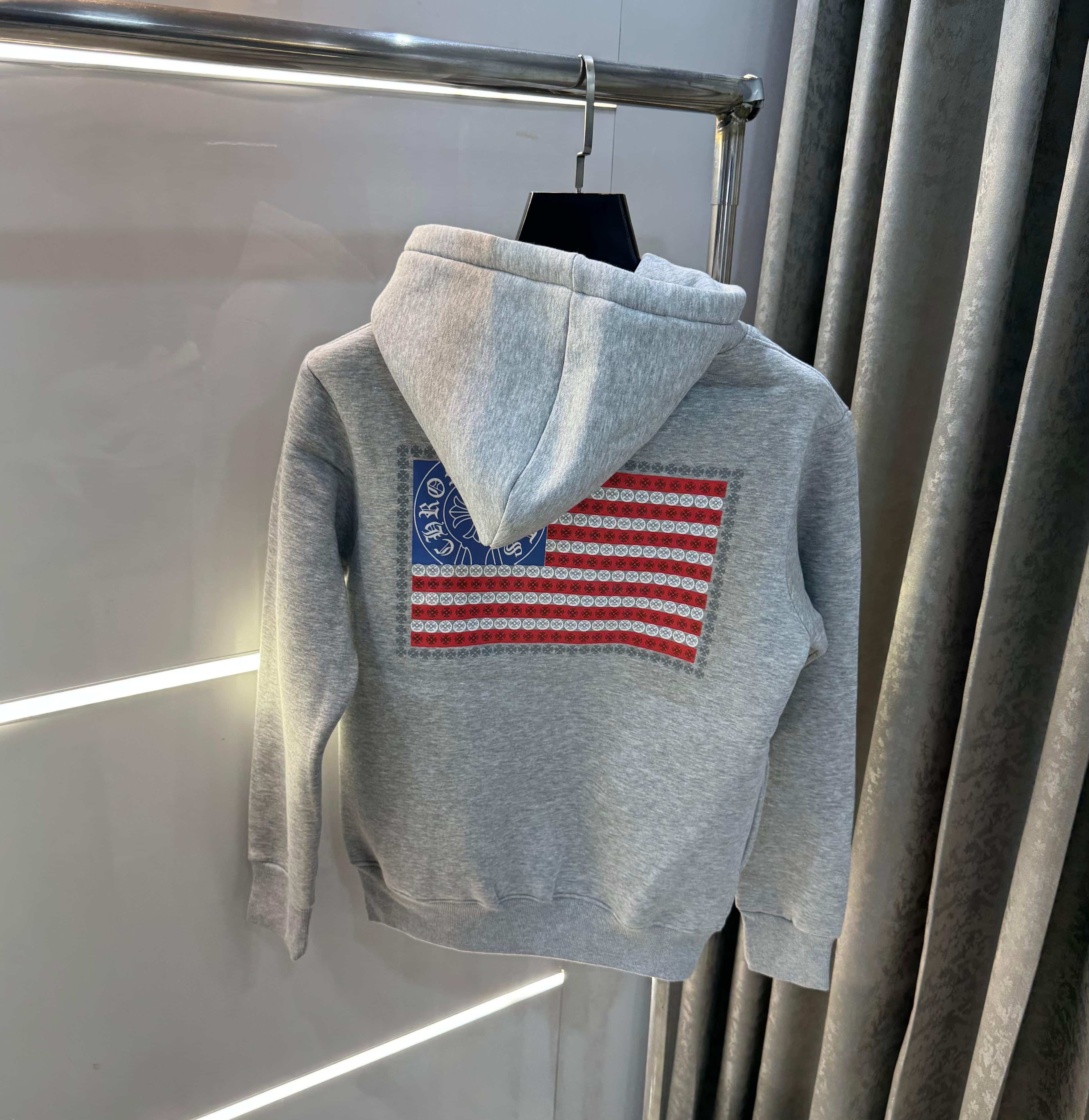 Chrome  Hearts Grey Embroidery Logo Imported Hoodie