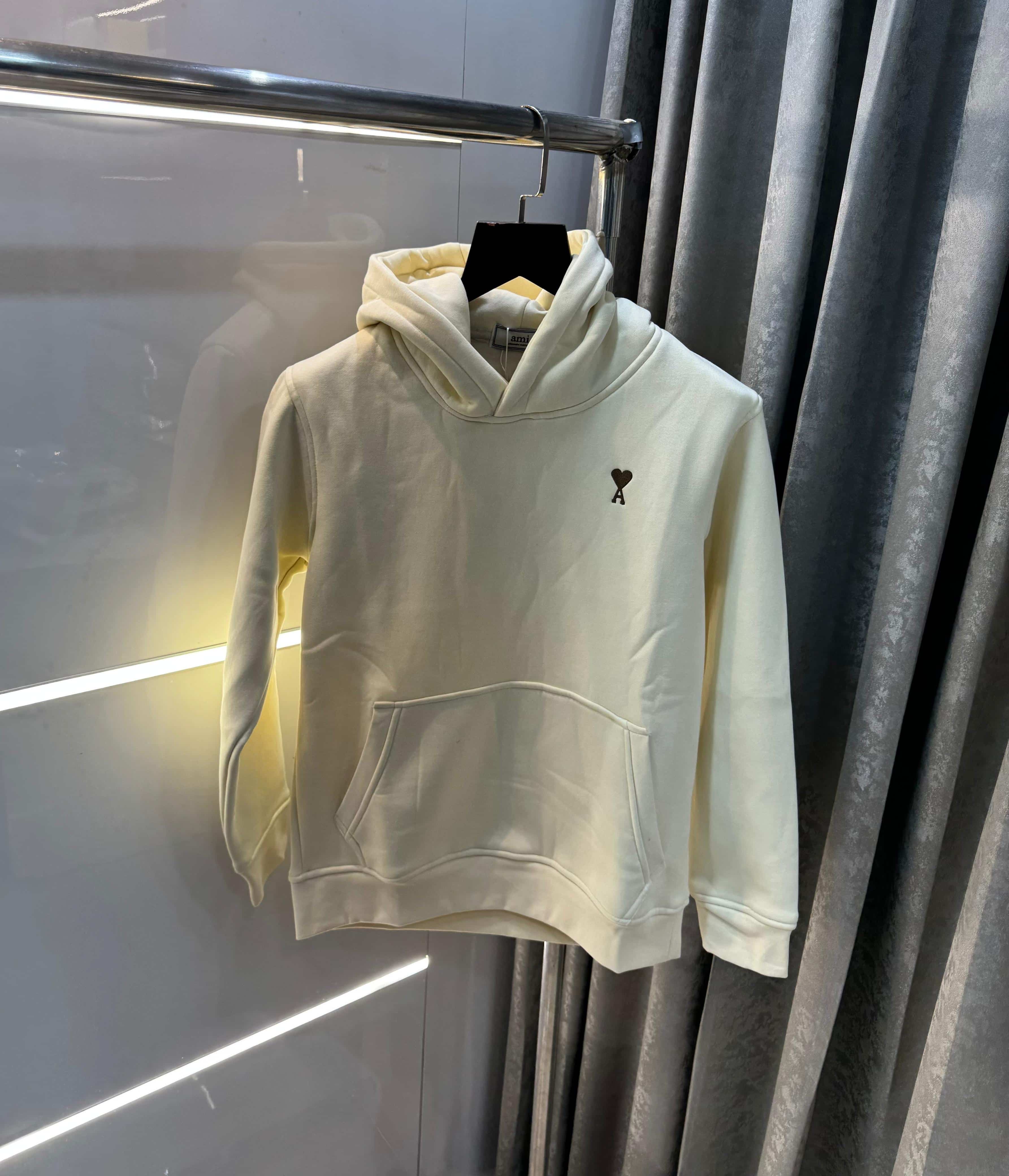 Ami Paris Cream Embroidery Logo Imported Hoodie Main image