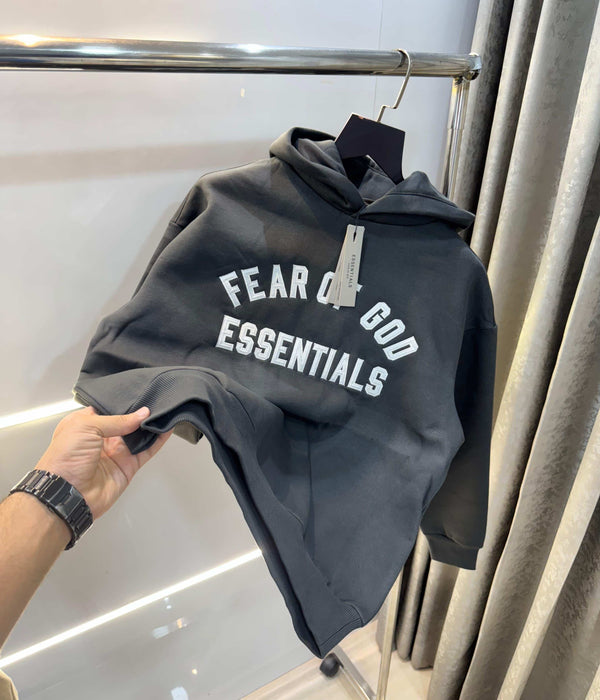 Essentia l Dark Grey Embroidery Premium Imported Hoodie