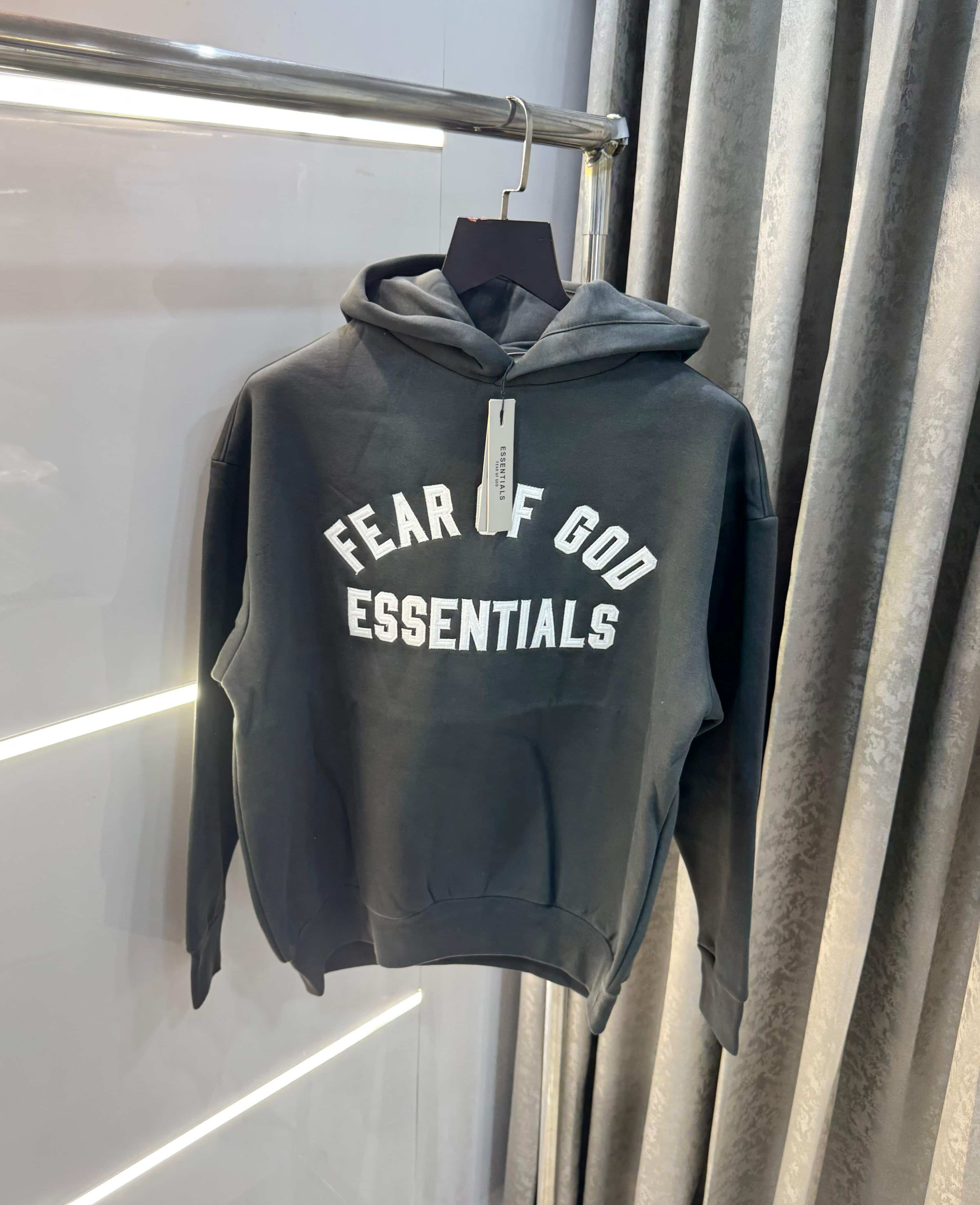 Essentia l Dark Grey Embroidery Premium Imported Hoodie