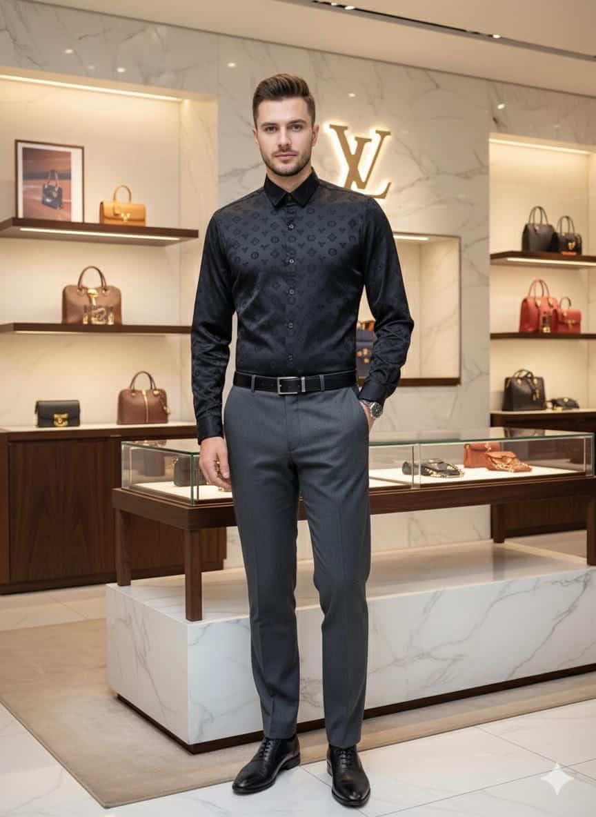 Louis  Vuitton Black MonogR..am! LuX..ury Shirt With Premium Box Packing And Carry Bag Main image