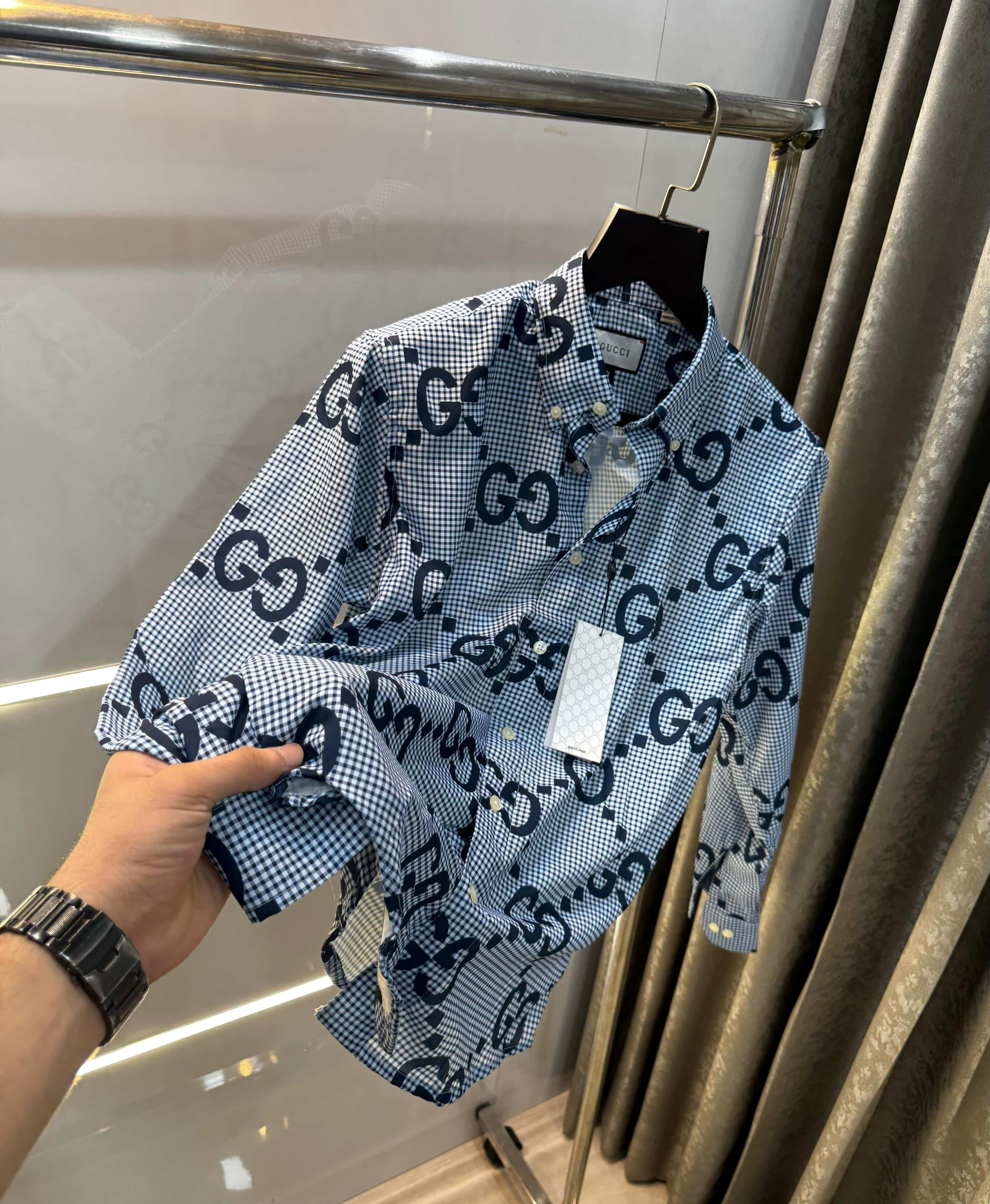 Gucc i Sky Blue Monogram Shirt