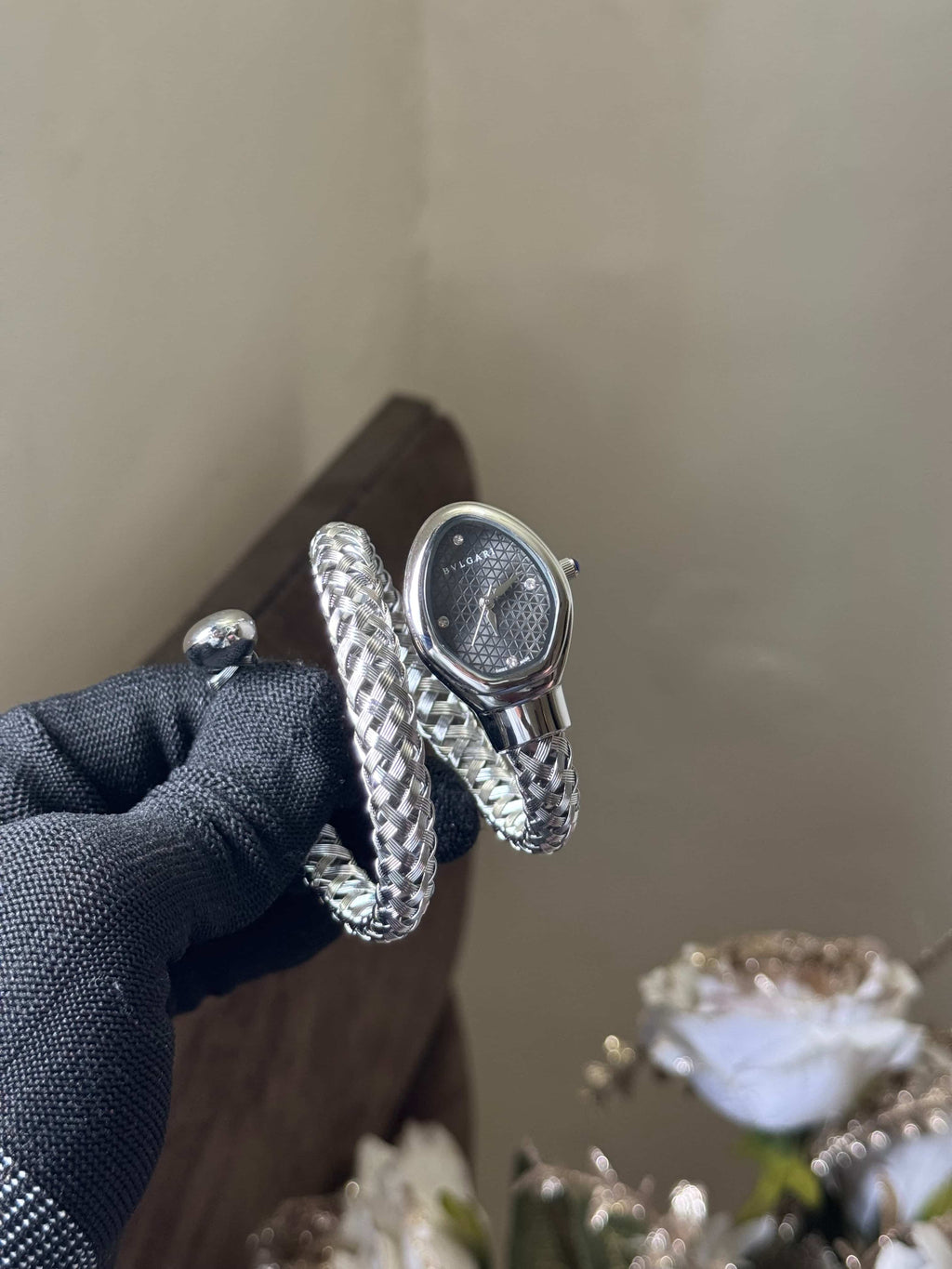 Bvlgar i Snake Serpenti Silver Black Premium Ladies Watch