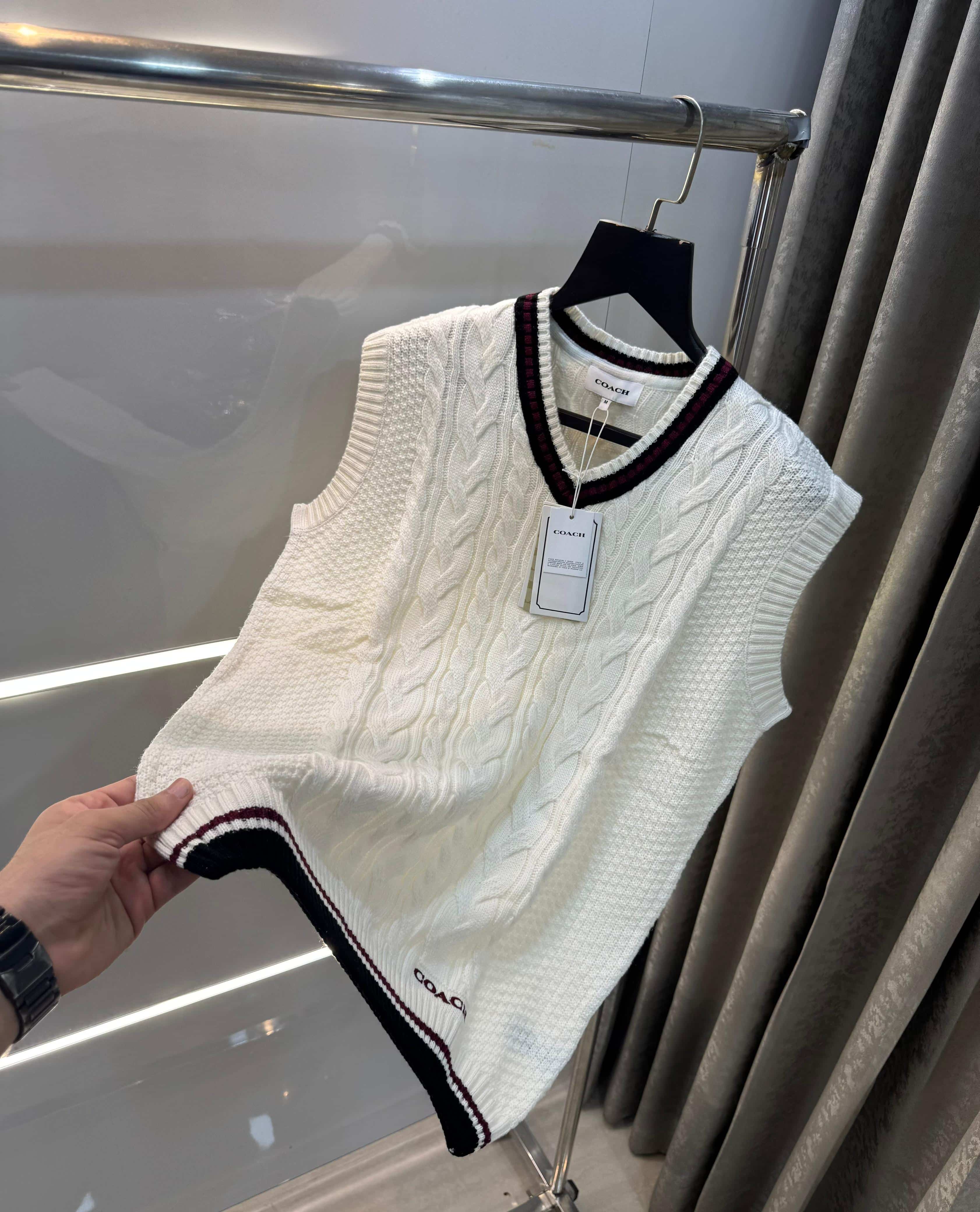 Coac h Cream Knitted Imported Premium Sleeveless Pull Iver Main image
