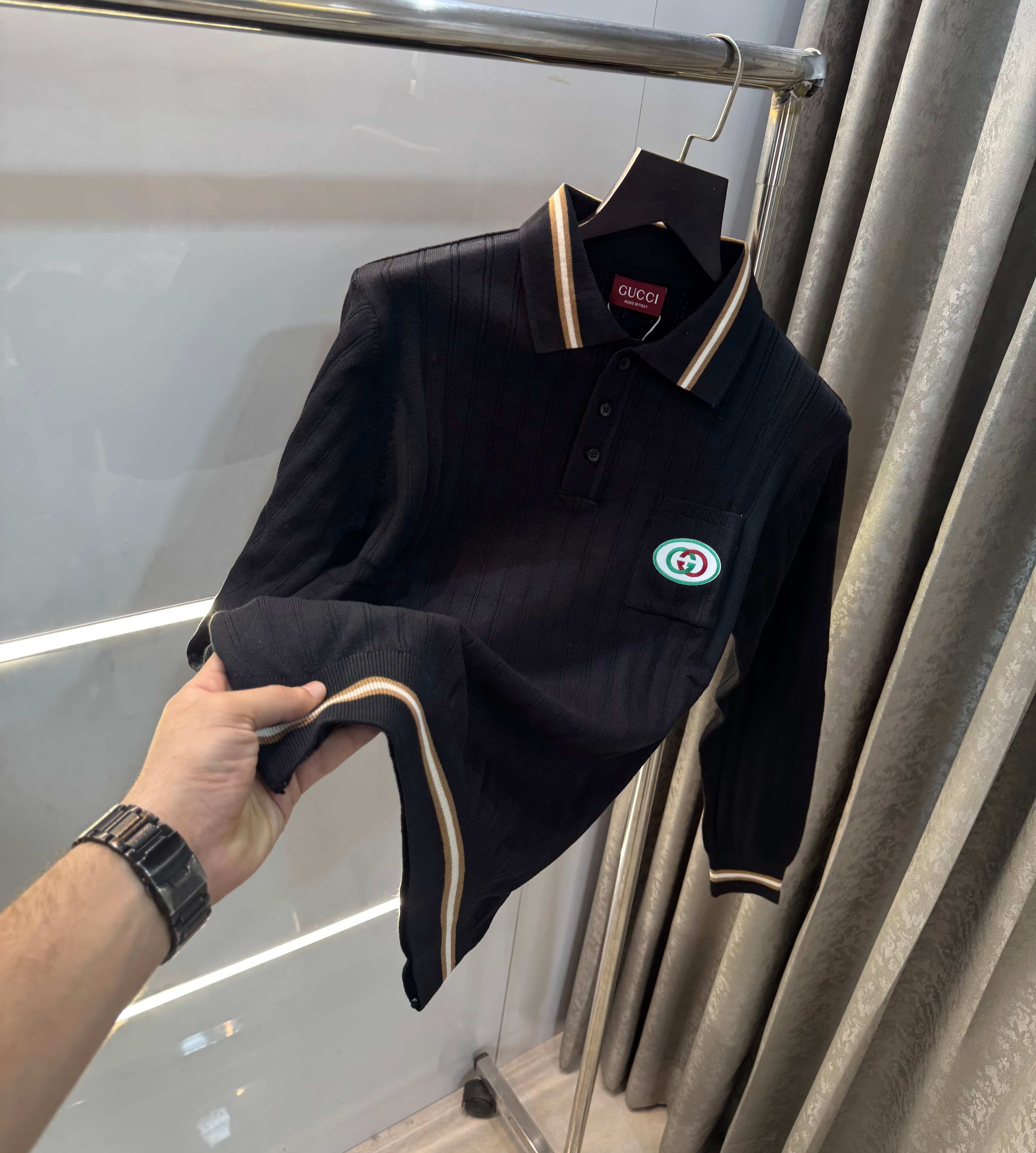 Gucc i Black Logo Work Imported Knitted Polo T-Shirt