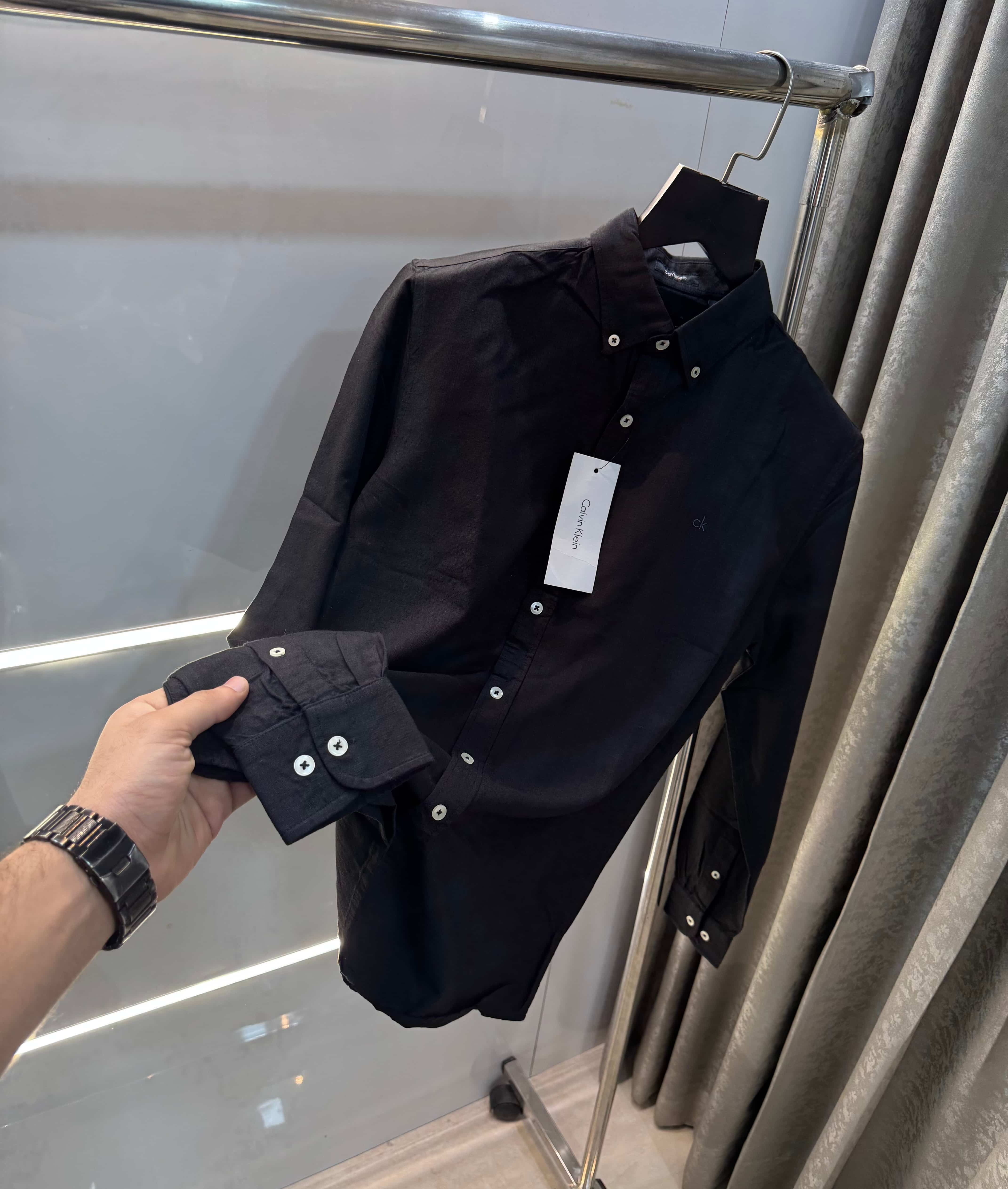 Calvin   klein Black Embroidery Logo Premium Linen Shirt Main image