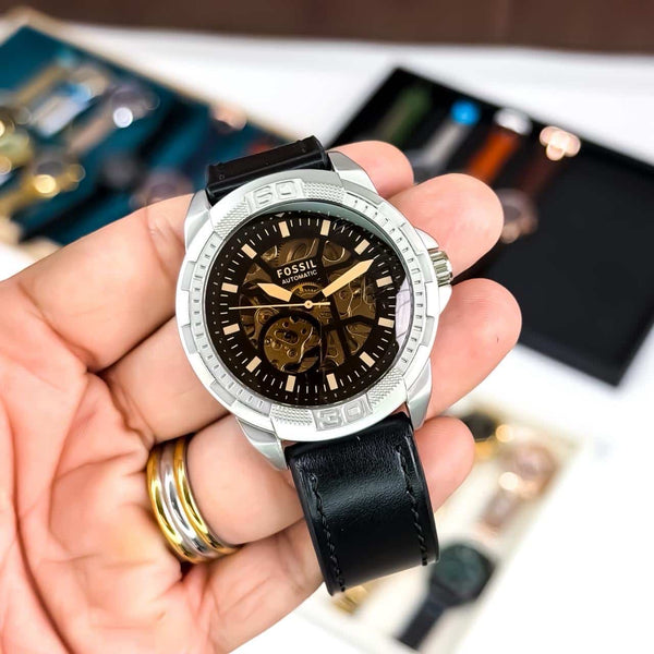 FOSSIL_AUTO_LEATHER_SILVER-BLACK