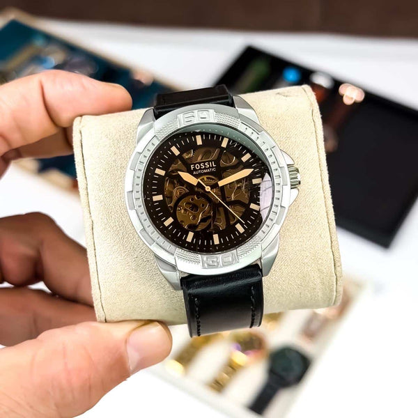 FOSSIL_AUTO_LEATHER_SILVER-BLACK