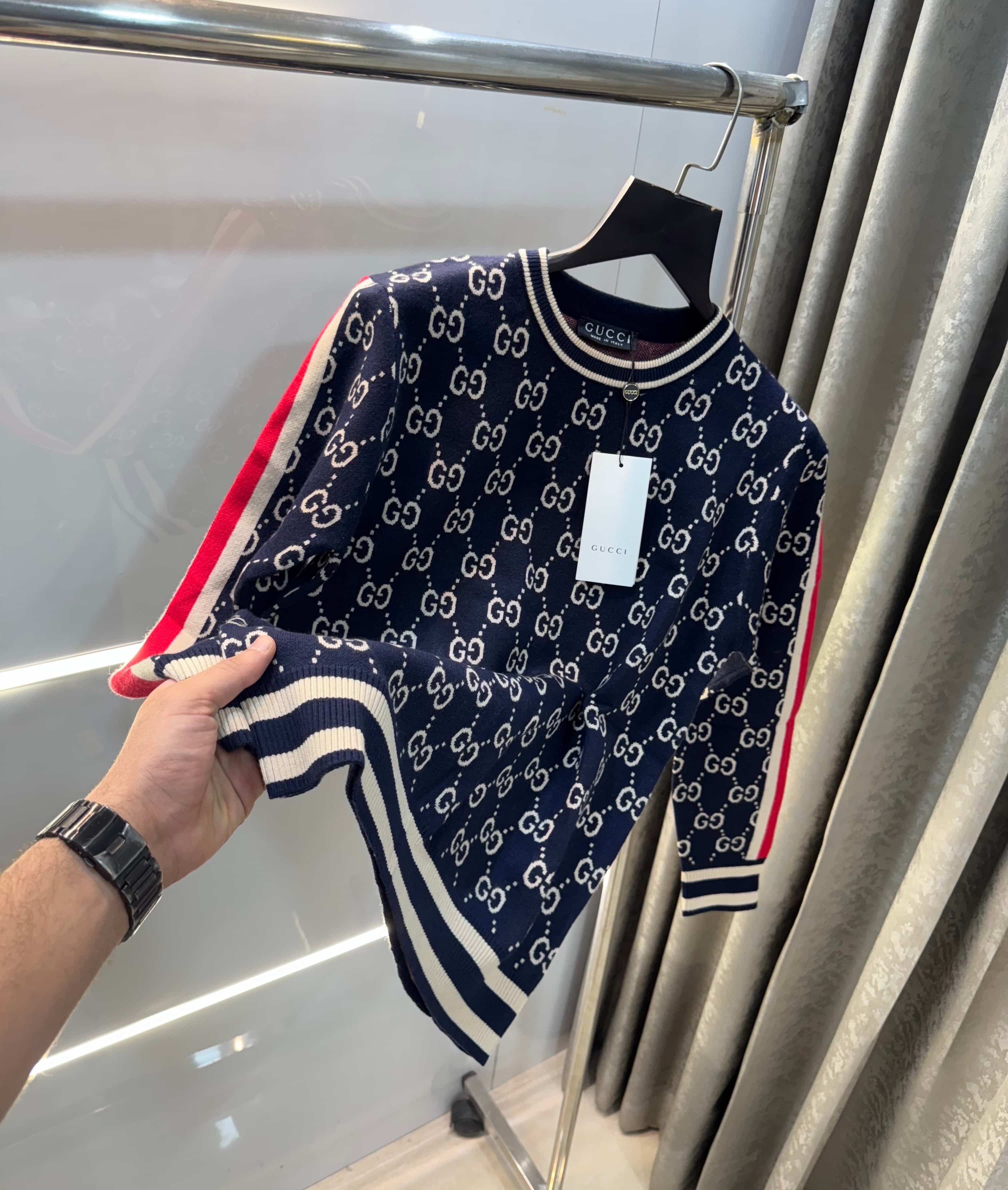 Gucc i Navy Blue Monogram Imported Knitted Pull Over Main image