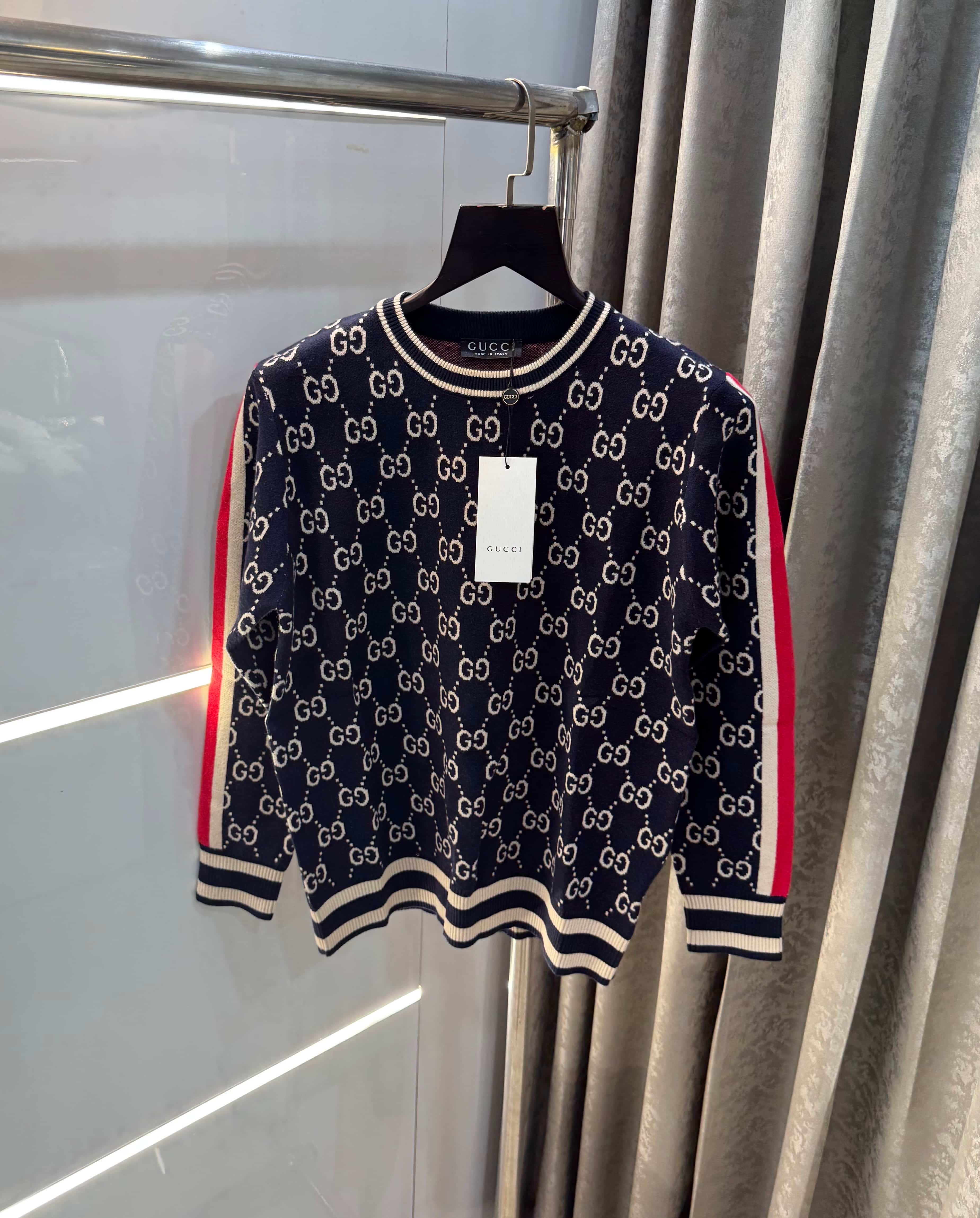 Gucc i Navy Blue Monogram Imported Knitted Pull Over