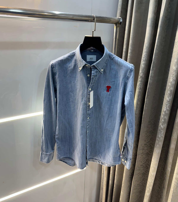 Ami Paris sky blue  Embroidery Logo Premium Shirt