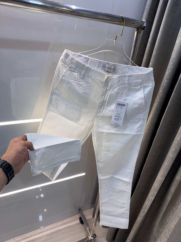 Calvi n klein White Premium Classic Linen Trouser