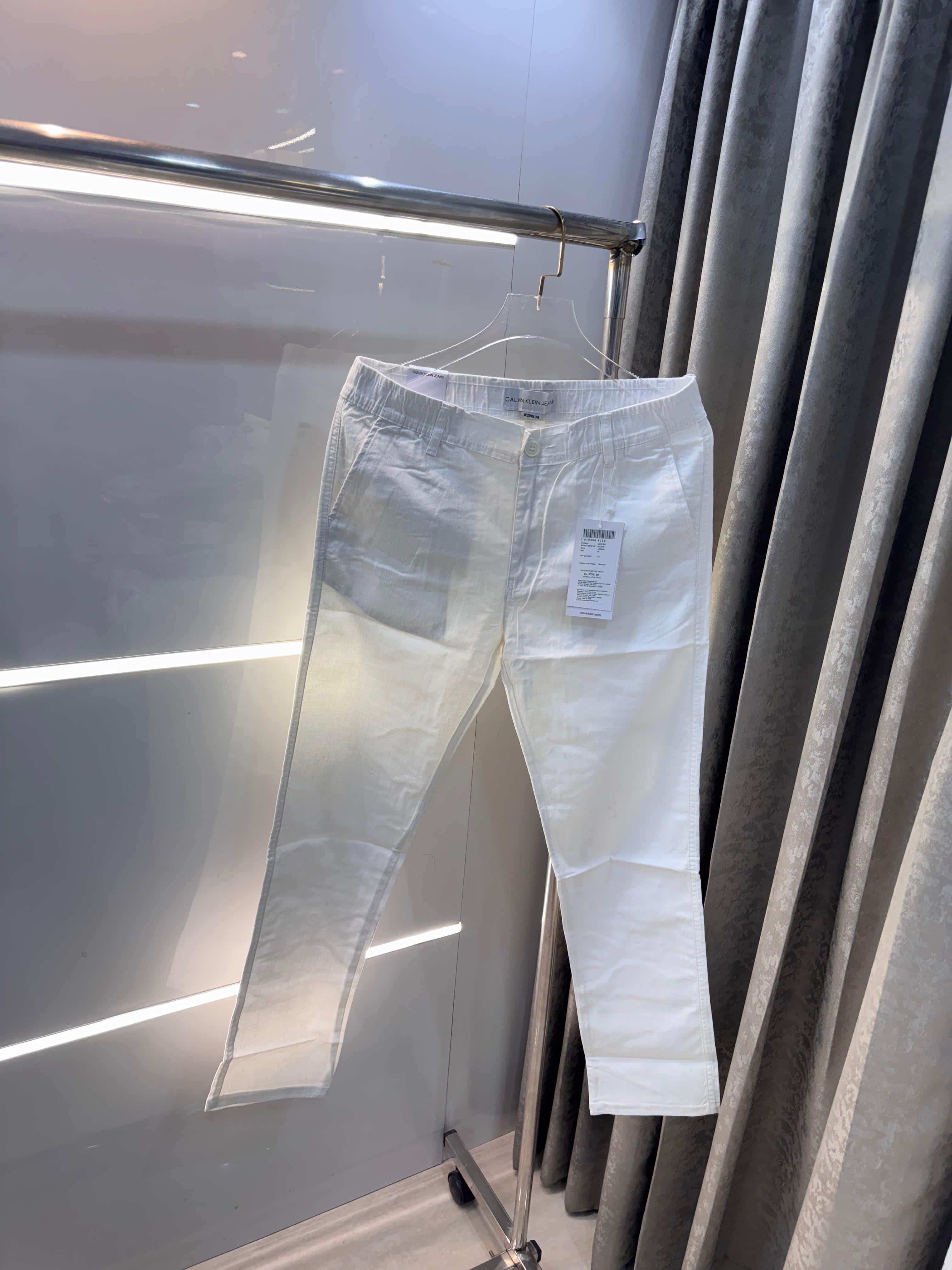 Calvi n klein White Premium Classic Linen Trouser