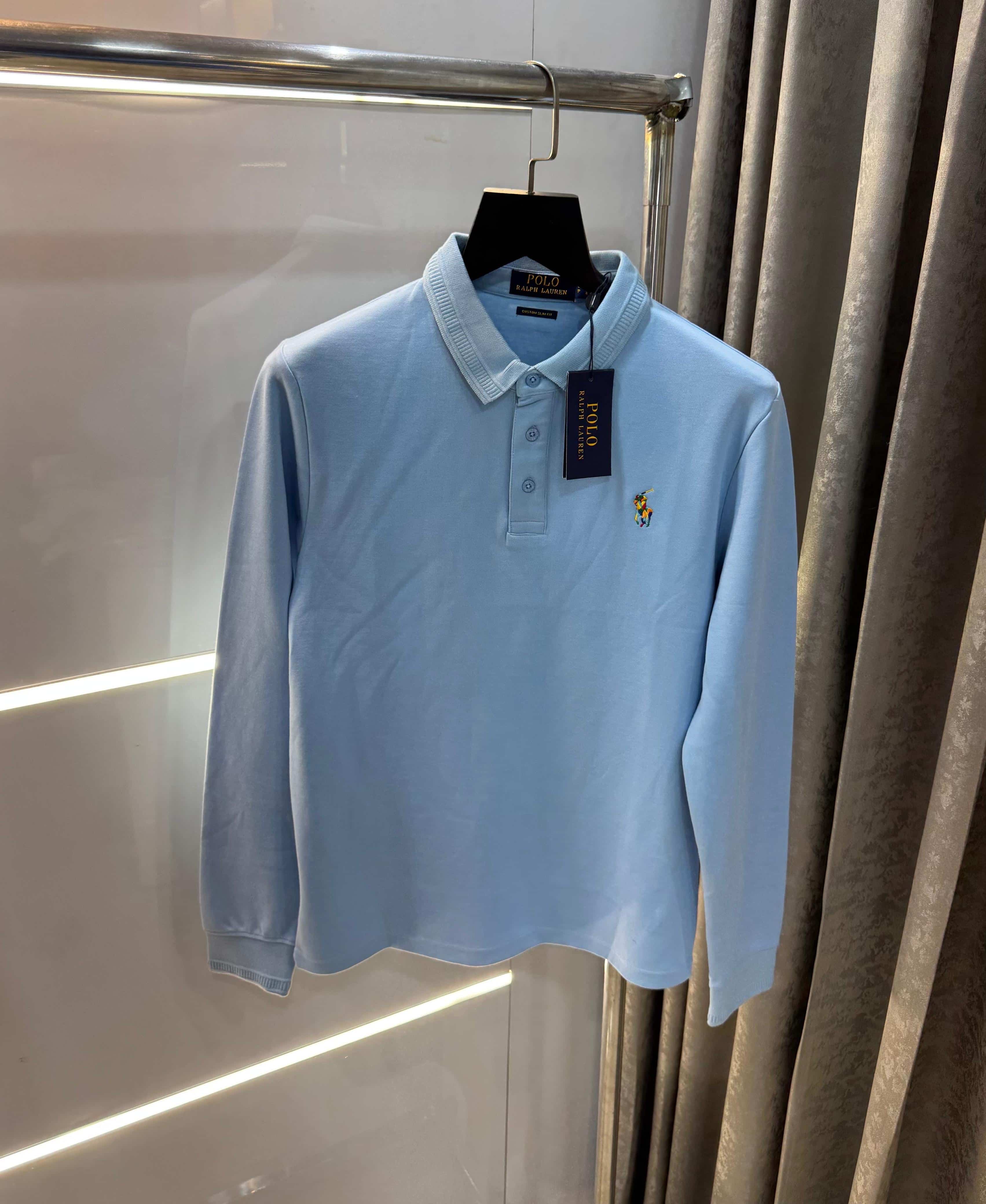 Ralp h lauren Sky blue Embroidery Logo Premium Full Sleeve Polo T-Shirt