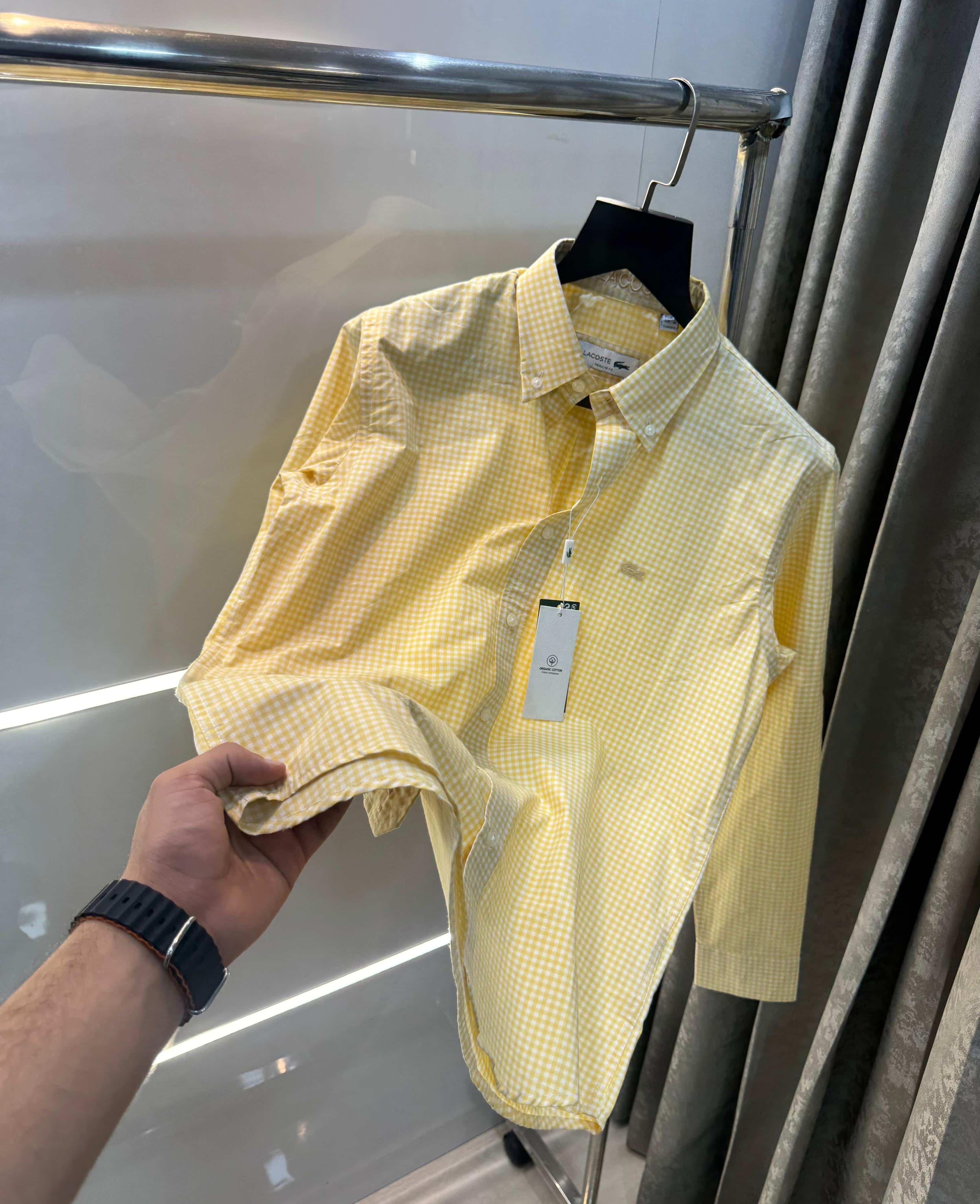 Lacost e Yellow Small Checks Embroidery Logo Premium Shirt Main image