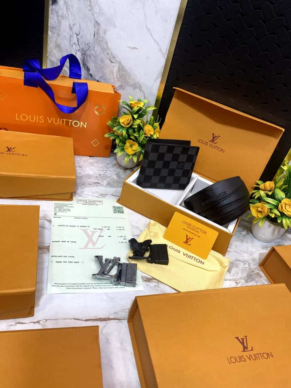 LOUI_S VUITTONN 2 Buckle Belt & wallet Combo C321
