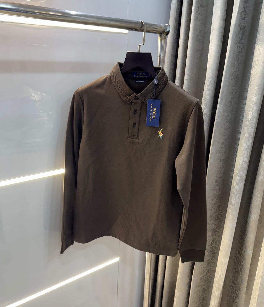 Ralp h lauren Dark Brown  Embroidery Logo Premium Full Sleeve Polo T-Shirt
