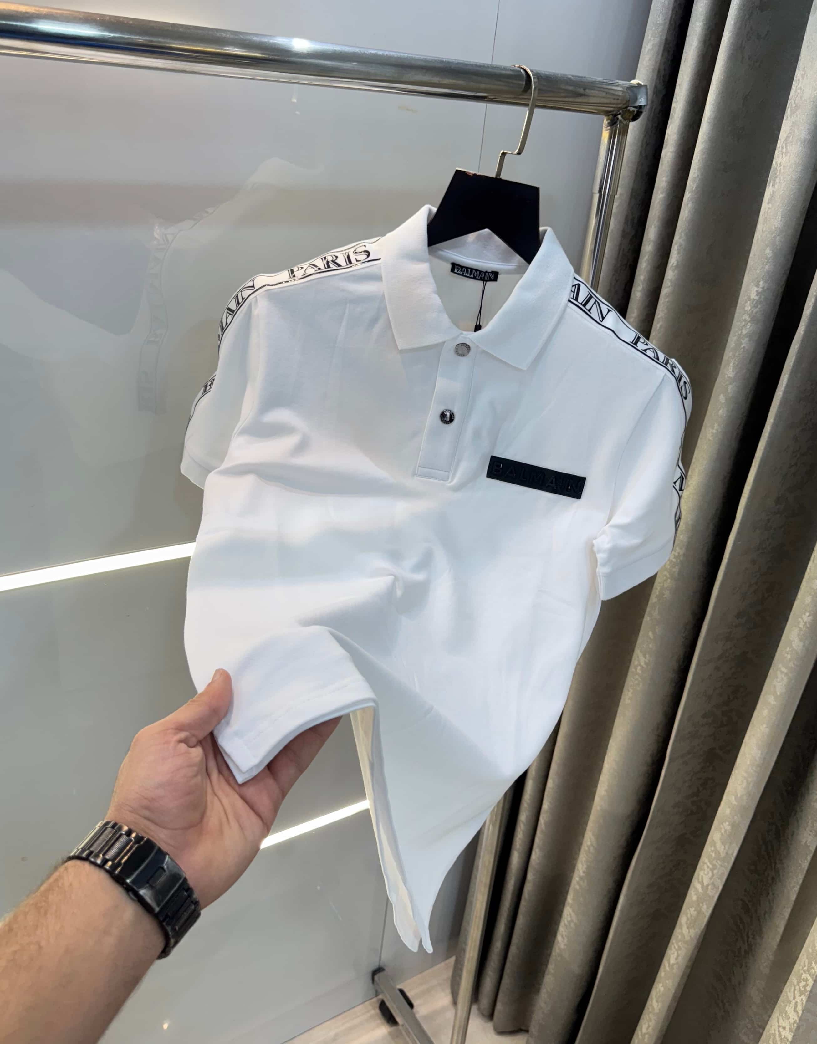 Balmai n Paris White Shoulder Patch Lu-X..ury Imported Polo T-Shirt Main image